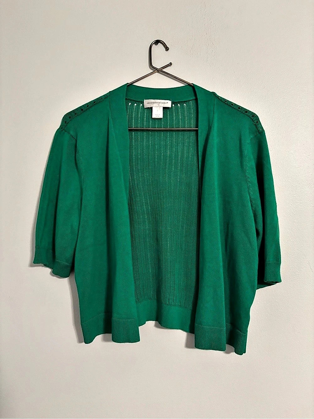 Christopher & Banks Green Open Front Cardigan Size Large Like New
